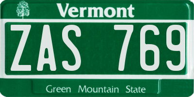 VT license plate ZAS769