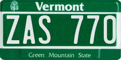 VT license plate ZAS770