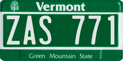 VT license plate ZAS771