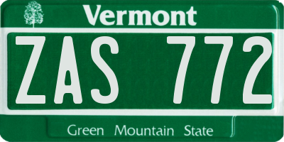 VT license plate ZAS772