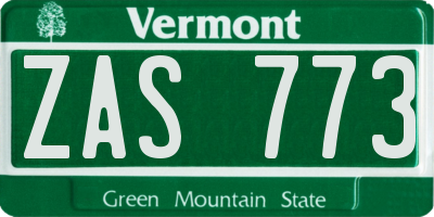VT license plate ZAS773