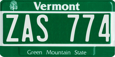 VT license plate ZAS774