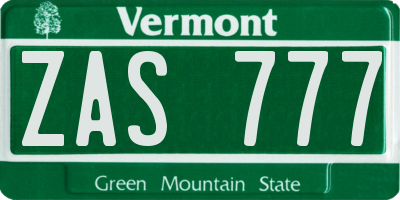 VT license plate ZAS777