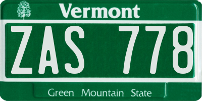 VT license plate ZAS778