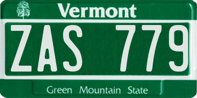 VT license plate ZAS779
