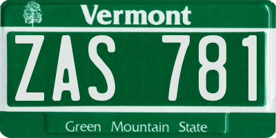 VT license plate ZAS781
