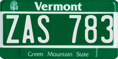 VT license plate ZAS783