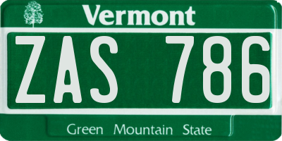 VT license plate ZAS786