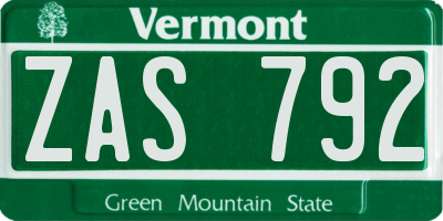 VT license plate ZAS792