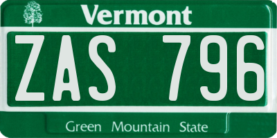 VT license plate ZAS796
