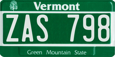VT license plate ZAS798