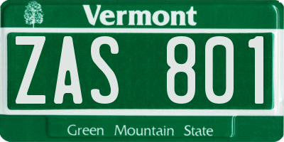 VT license plate ZAS801