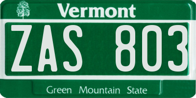 VT license plate ZAS803