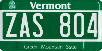VT license plate ZAS804