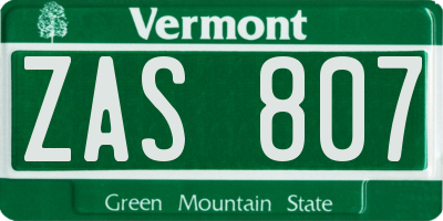VT license plate ZAS807