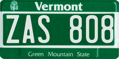 VT license plate ZAS808