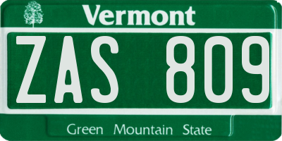 VT license plate ZAS809