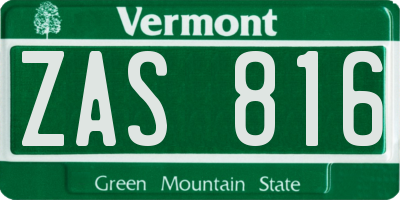 VT license plate ZAS816