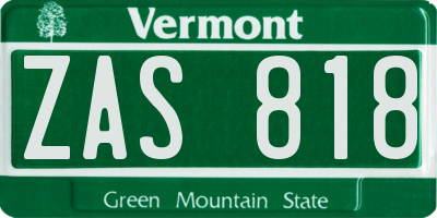 VT license plate ZAS818