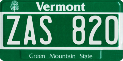 VT license plate ZAS820
