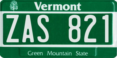 VT license plate ZAS821