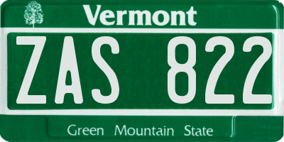 VT license plate ZAS822