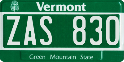 VT license plate ZAS830