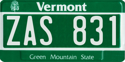 VT license plate ZAS831