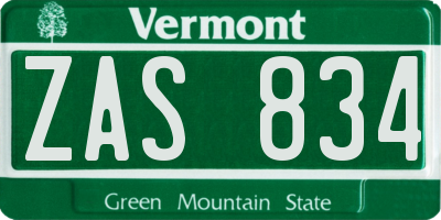 VT license plate ZAS834
