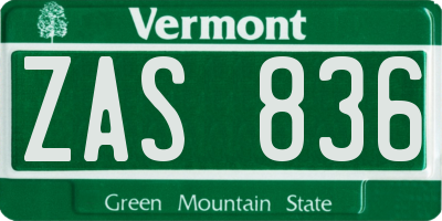 VT license plate ZAS836