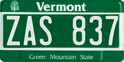VT license plate ZAS837