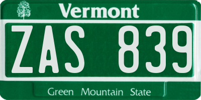 VT license plate ZAS839