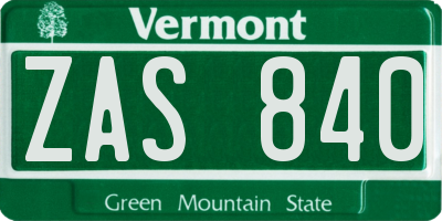 VT license plate ZAS840