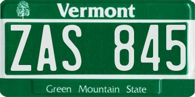VT license plate ZAS845