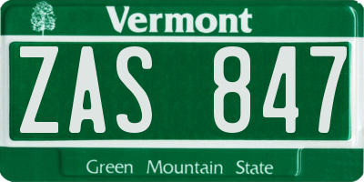VT license plate ZAS847