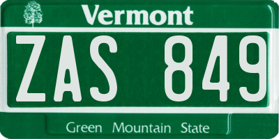 VT license plate ZAS849