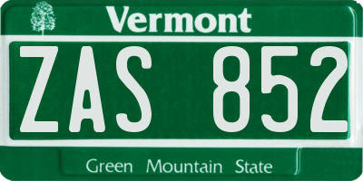 VT license plate ZAS852