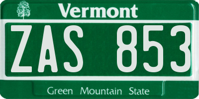VT license plate ZAS853
