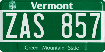 VT license plate ZAS857