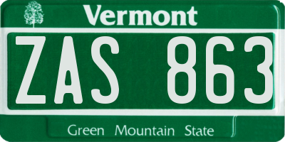 VT license plate ZAS863