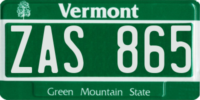 VT license plate ZAS865
