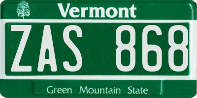 VT license plate ZAS868