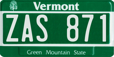 VT license plate ZAS871