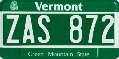 VT license plate ZAS872