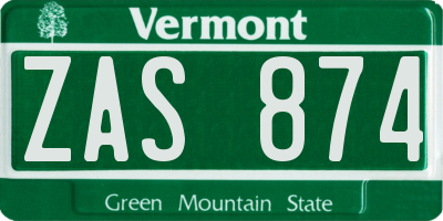 VT license plate ZAS874