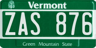 VT license plate ZAS876