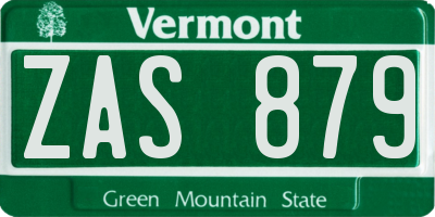 VT license plate ZAS879