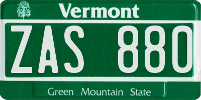 VT license plate ZAS880