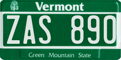 VT license plate ZAS890