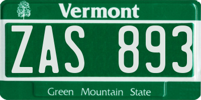VT license plate ZAS893